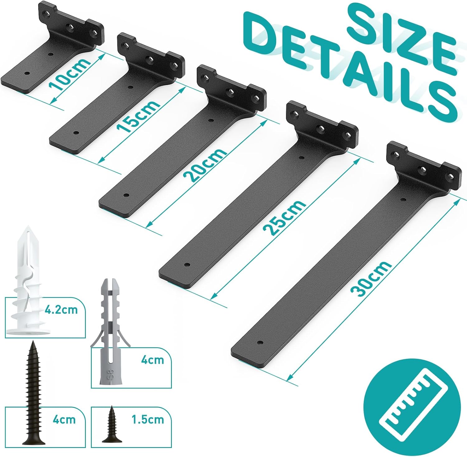 Set 6 console pentru raft, metal, cu șuruburi, capacitate 70 kg, negre