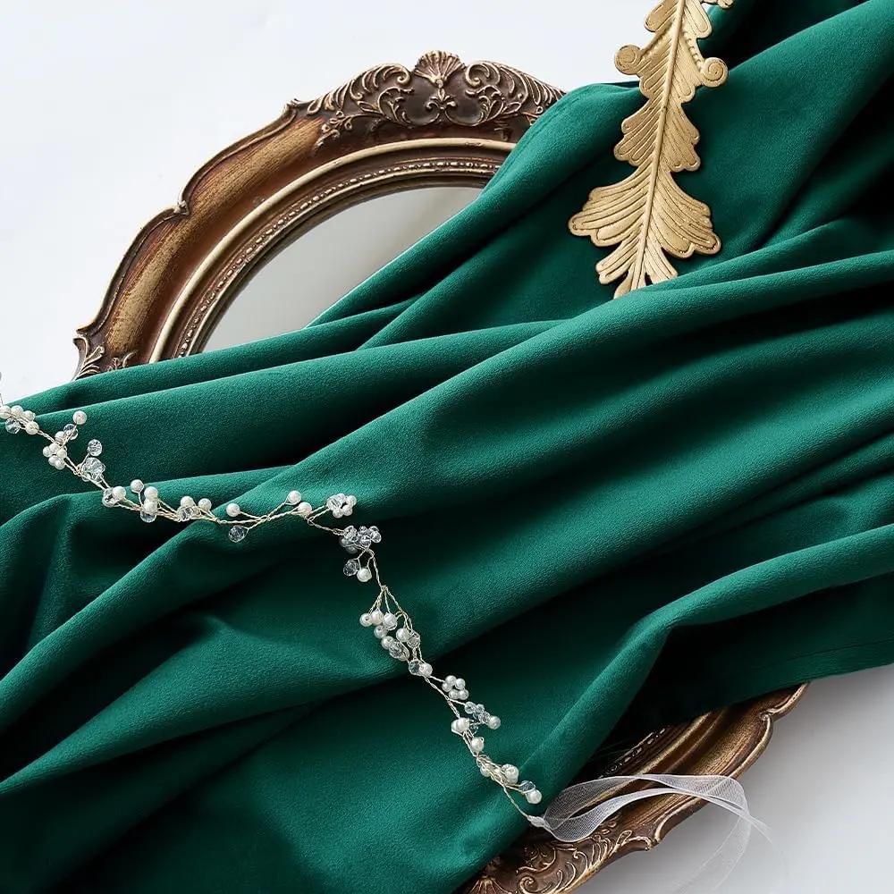 Set 2 draperii catifelate cu inele, 140 x 290 cm, opace, verde închis
