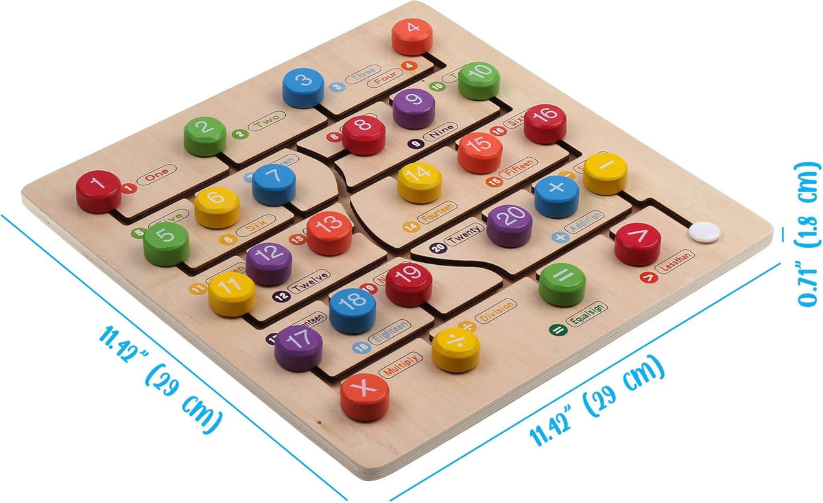 Puzzle din lemn cu numere si simboluri matematice, joc educativ Montessori, Engleza