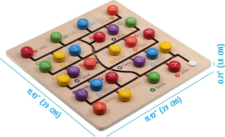 Puzzle din lemn cu numere si simboluri matematice, joc educativ Montessori, Engleza