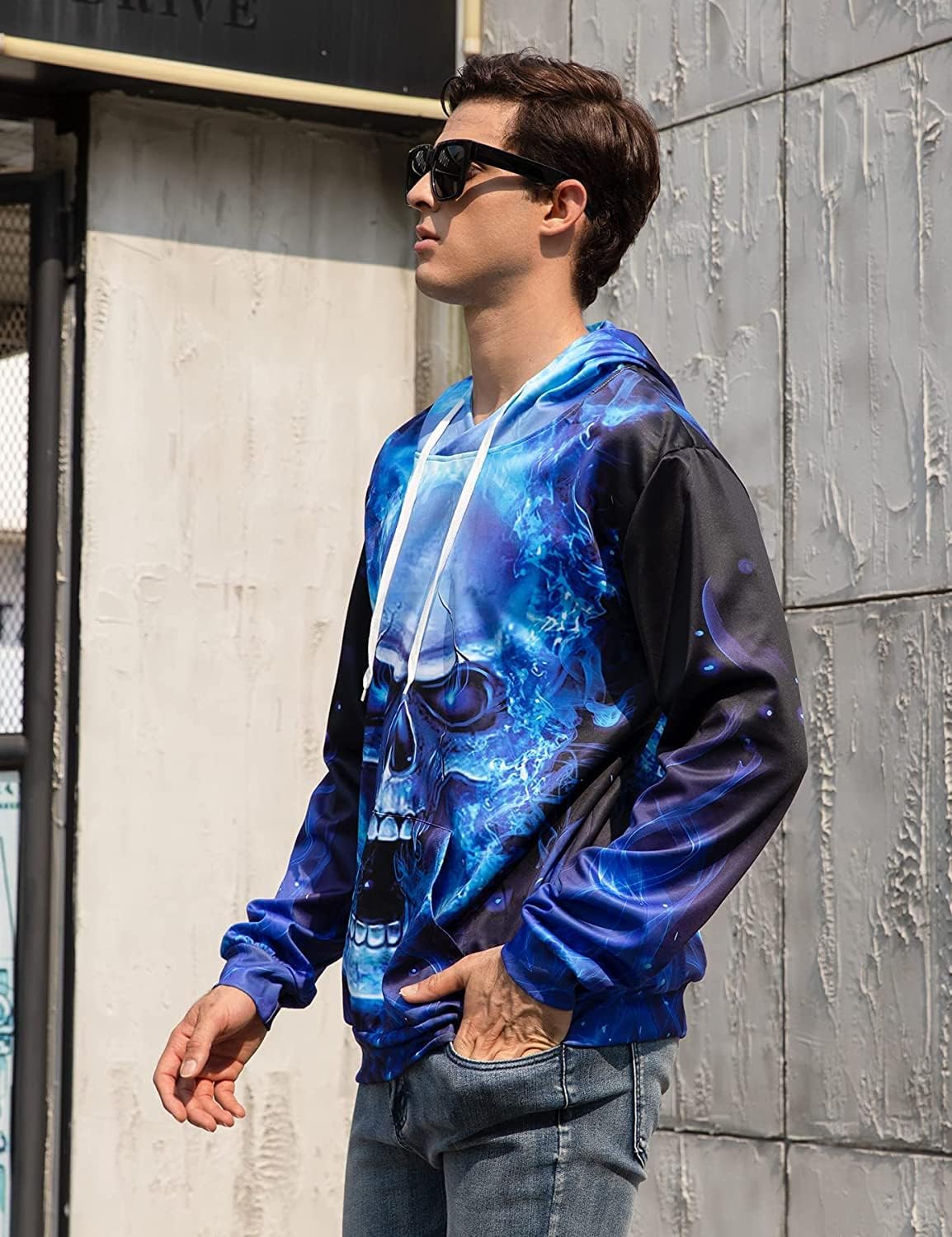 Hanorac unisex cu imprimeu 3D, poliester și spandex, mâneci lungi, buzunar tip marsupiu, mărimea M