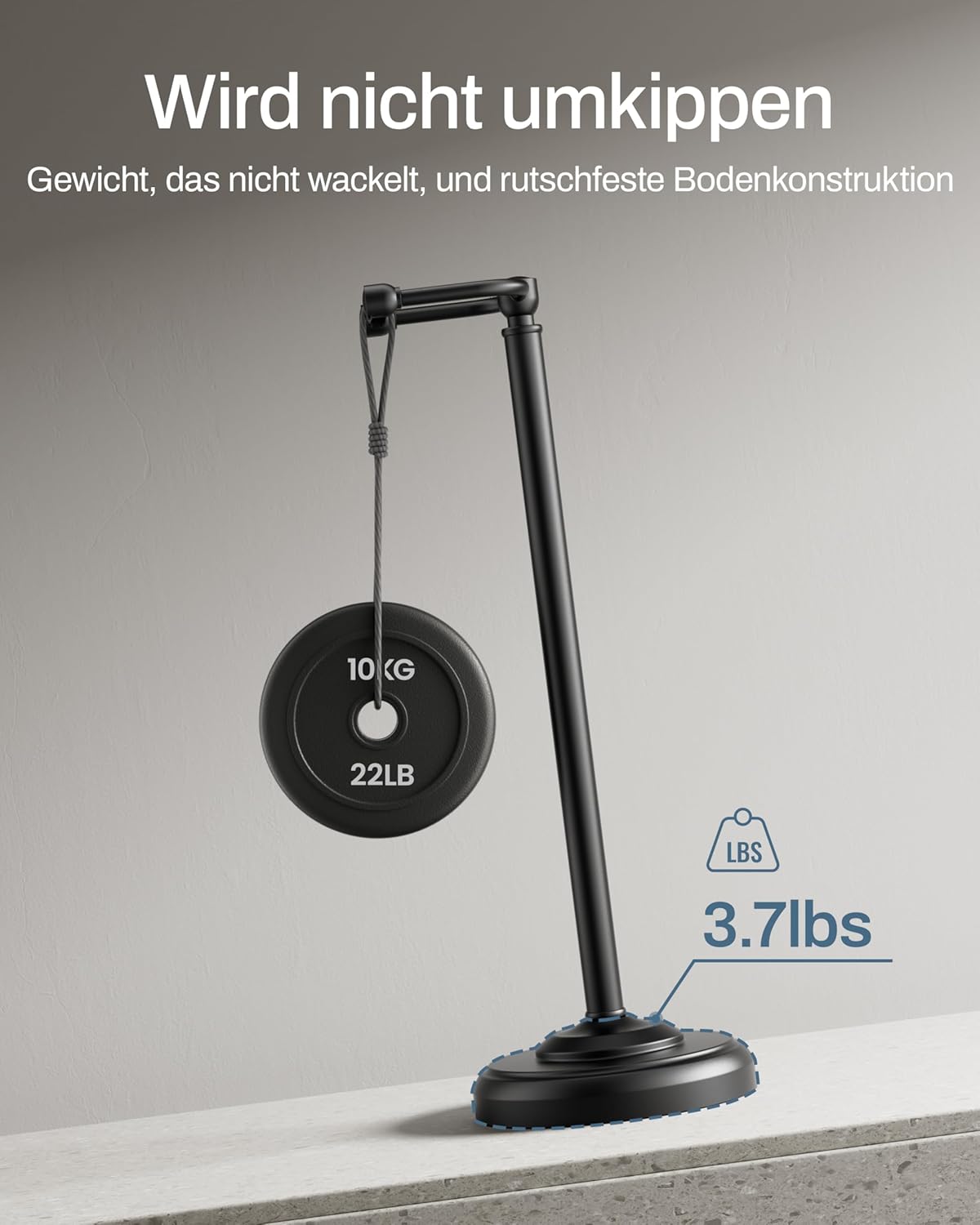 Suport stativ hartie igienica 56 cm, inox, baza grea, depozitare 4 role, negru