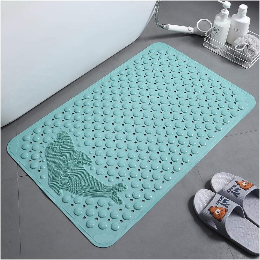 Covoras de dus antiderapant TPE 75 x 44 cm, cu ventuze, lavabil la masina, verde