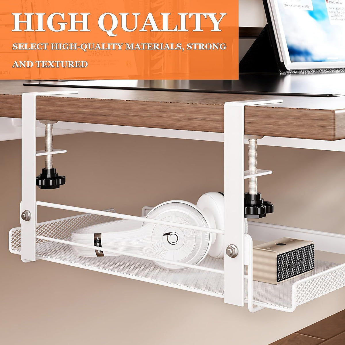 Tavă organizare sub birou 36,5 x 20 x 18 cm, oțel carbon, prindere cu clemă, negru