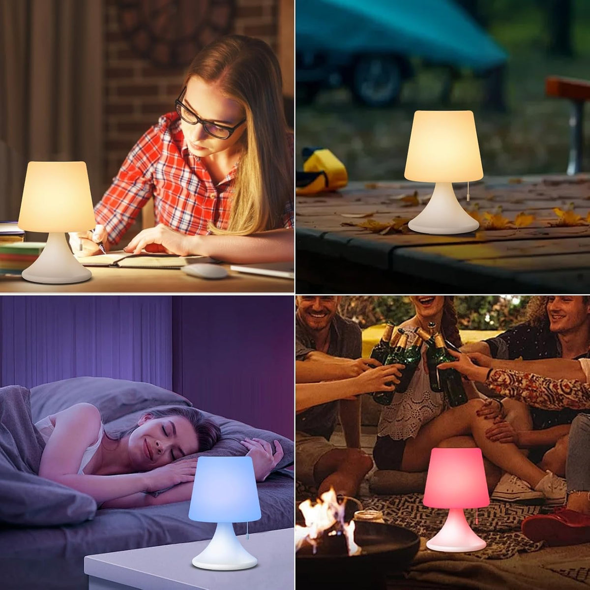 Lampa de masa LED pentru exterior cu telecomanda, reincarcabila solar si USB, 8 culori, reglabila, IP44