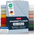 Set 2 cearsafuri cu elastic din microfibra, 135 x 190 cm, pentru saltele de pana la 25 cm, albastru deschis