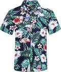 Meilicloth Men's Hawaiian Shirt Short Sleeve Funky Casual Button Down Beach Hawaiian-Print Black Flamingo, A Black Flamingo, M