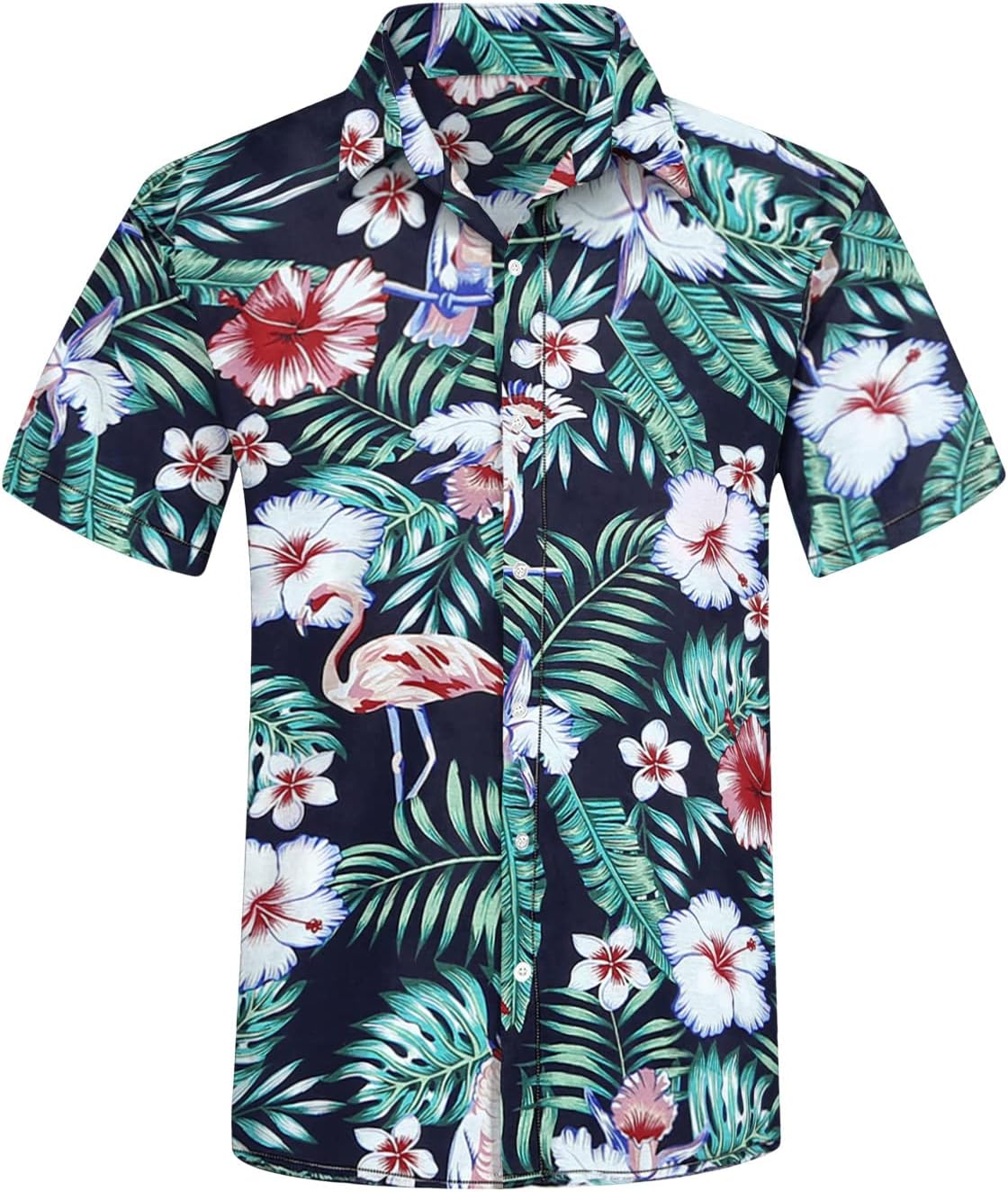 Meilicloth Men's Hawaiian Shirt Short Sleeve Funky Casual Button Down Beach Hawaiian-Print Black Flamingo, A Black Flamingo, M