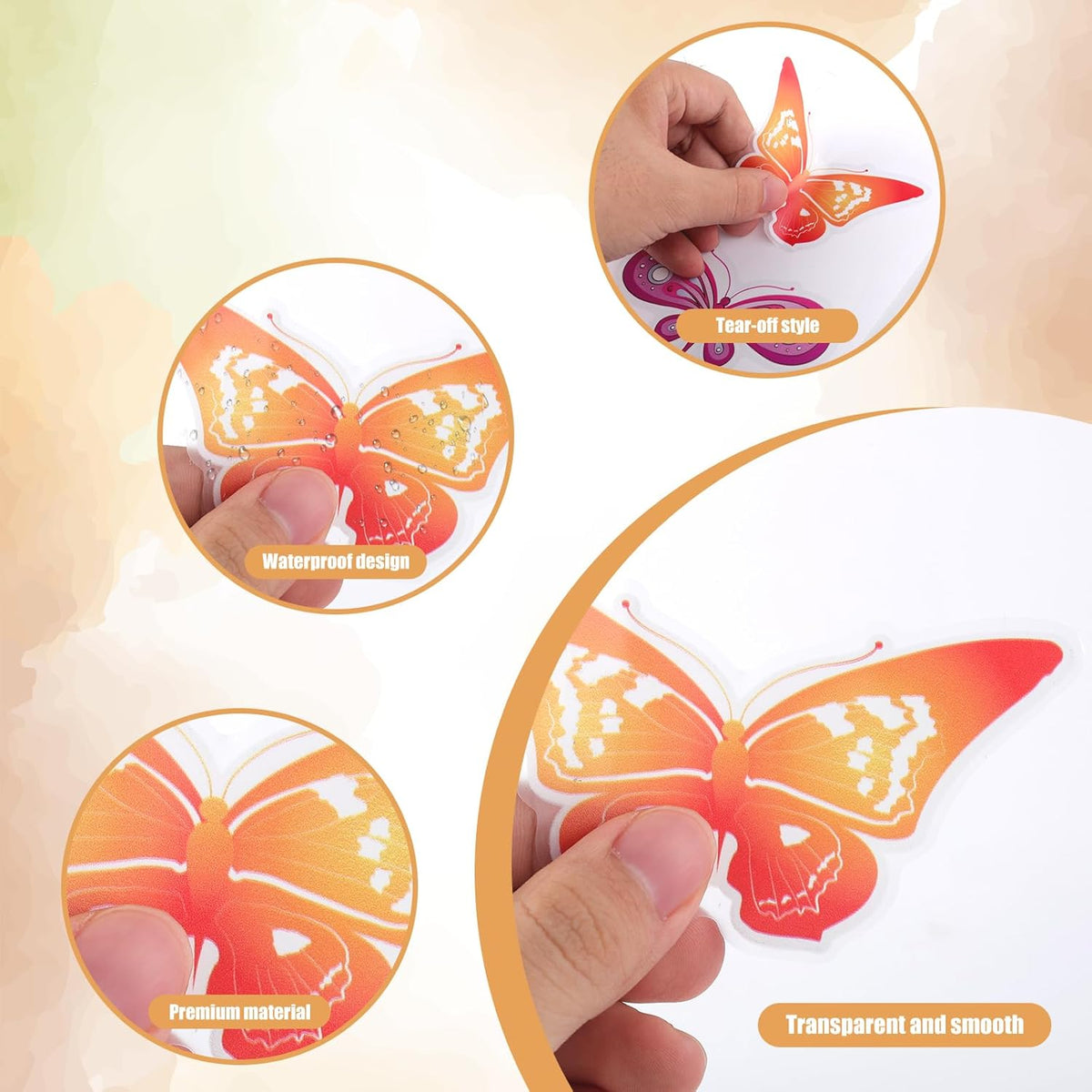 Set 128 stickere de perete cu fluturi, model acuarela, PVC, repozitionabile, multicolor