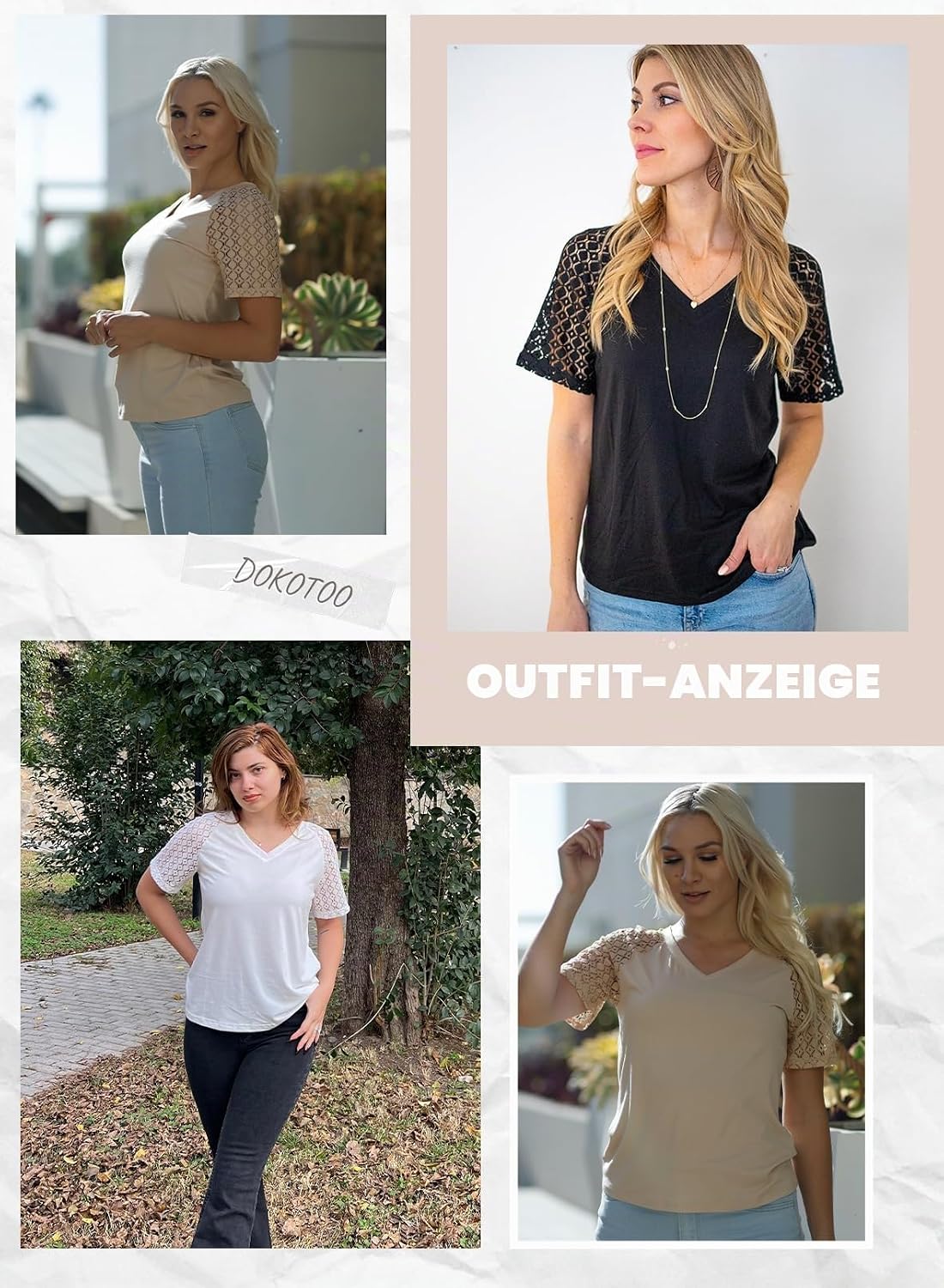 Dokotoo Women's T-Shirt Summer Lace Short Sleeve Blouse Shirt Casual V-Neck Loose Tops Shirts Top S-2XL