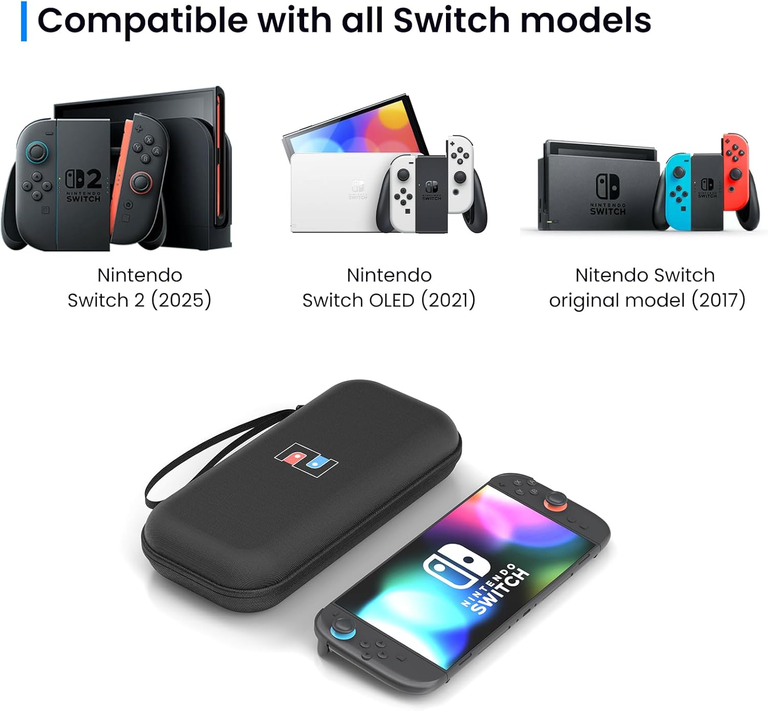 Husă de transport pentru consolă, compatibilă cu Nintendo Switch 2, 10 sloturi pentru jocuri, carcasă rigidă, negru