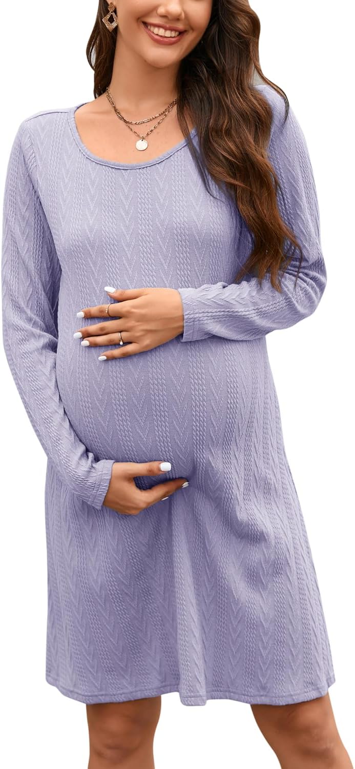 Rochie tricotată midi, mânecă lungă, guler rotund, mov, XL