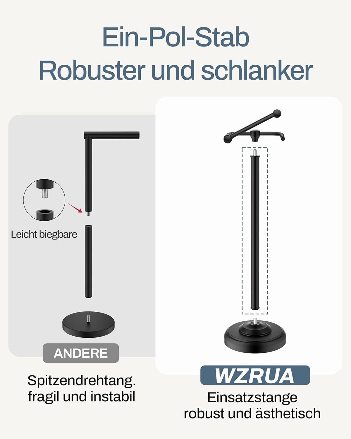 Suport stativ hartie igienica 56 cm, inox, baza grea, depozitare 4 role, negru