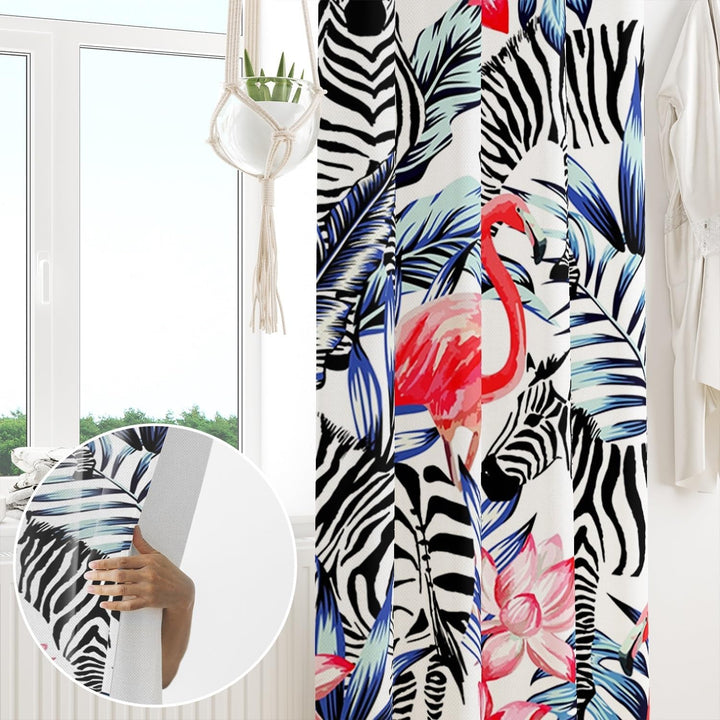 Draperie pentru cameră copii, model safari cu flamingo și zebră, 107 x 160 cm, cu buzunar pentru galerie, 1 panou