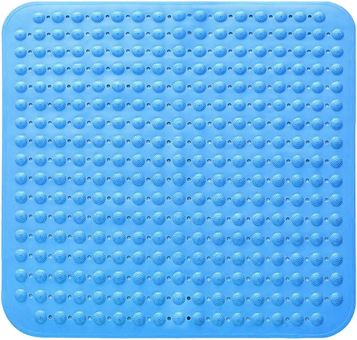 Covoraș de duș pătrat, 48 x 48 cm, din PVC, cu ventuze și orificii de drenaj, albastru marin