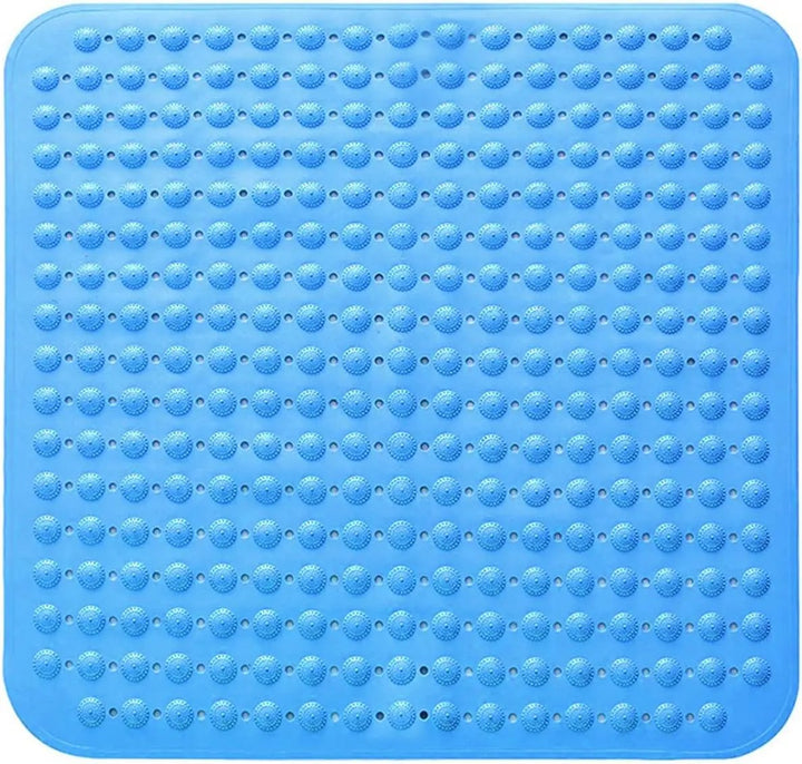 Covoraș de duș pătrat, 48 x 48 cm, din PVC, cu ventuze și orificii de drenaj, albastru marin