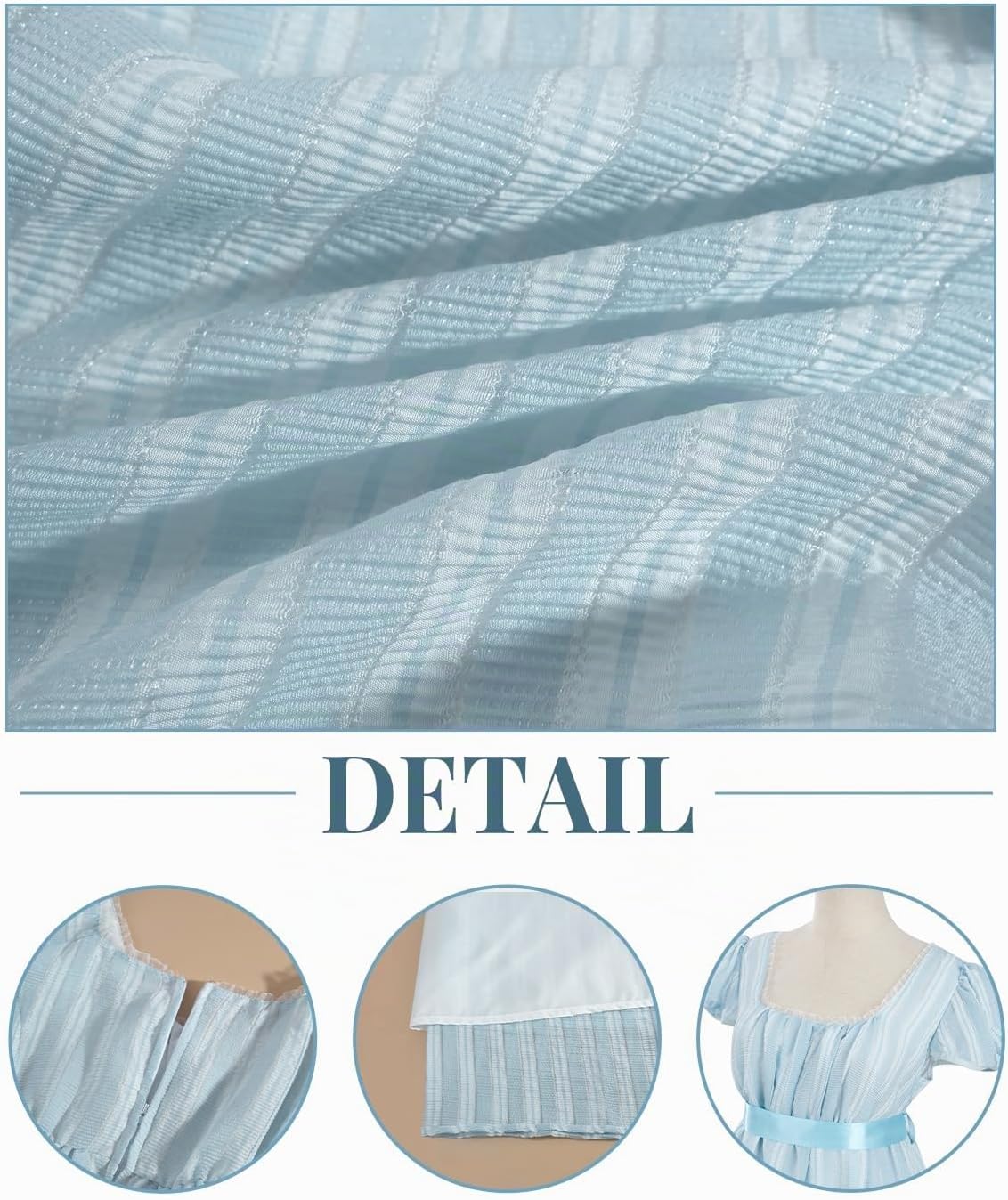 Rochie cosplay de epocă CR ROLECOS, talie înaltă, croială evazată, albastru deschis