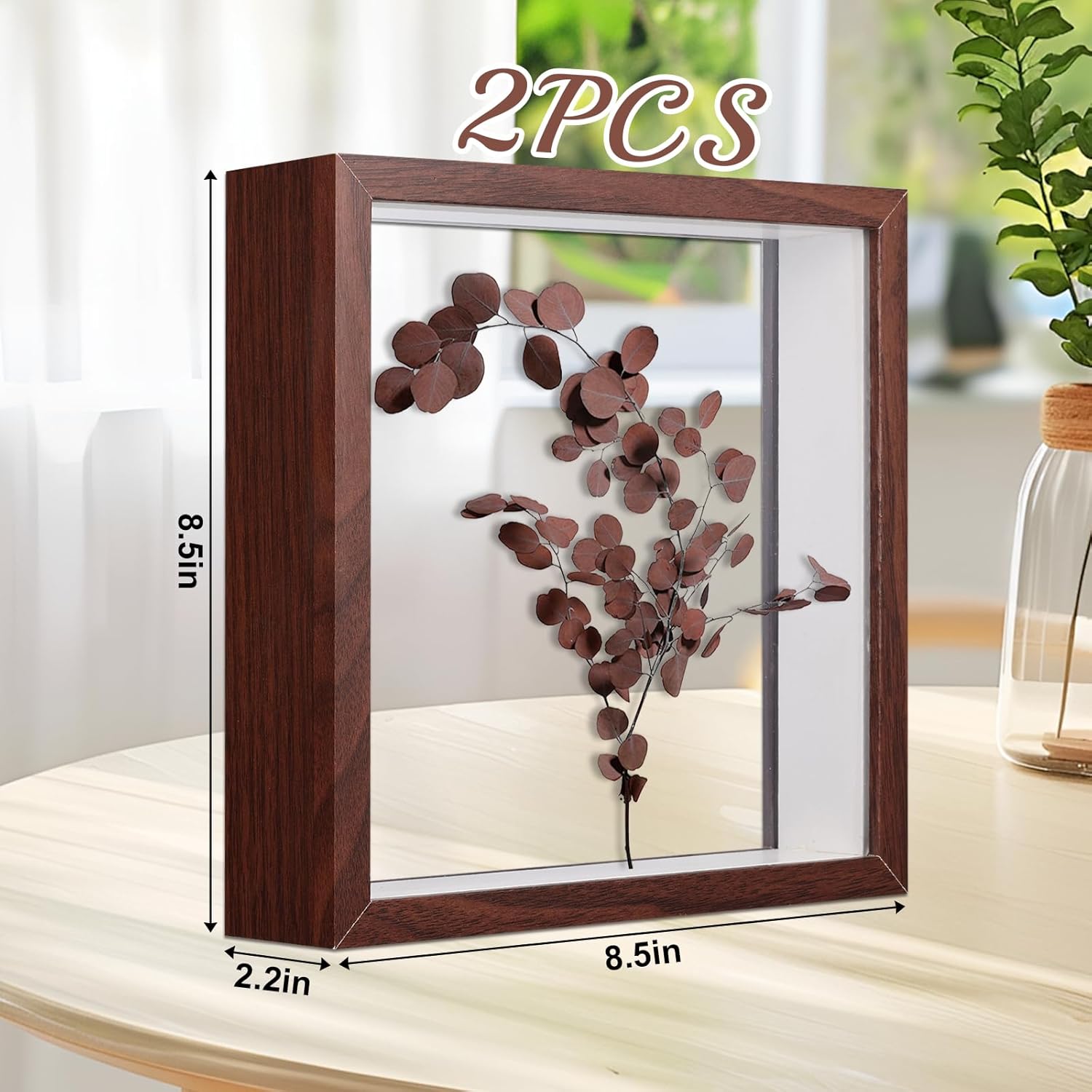 Set 2 rame foto 3D pătrate 22 x 22 cm, lemn si placă acrilică transparentă, adâncime 4 cm