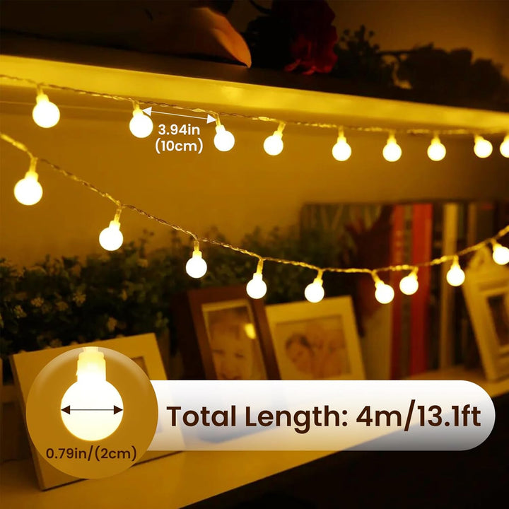 Ghirlanda luminoasa decorativa 5 m, 50 LED glob, 8 moduri si telecomanda, IP44, alb cald
