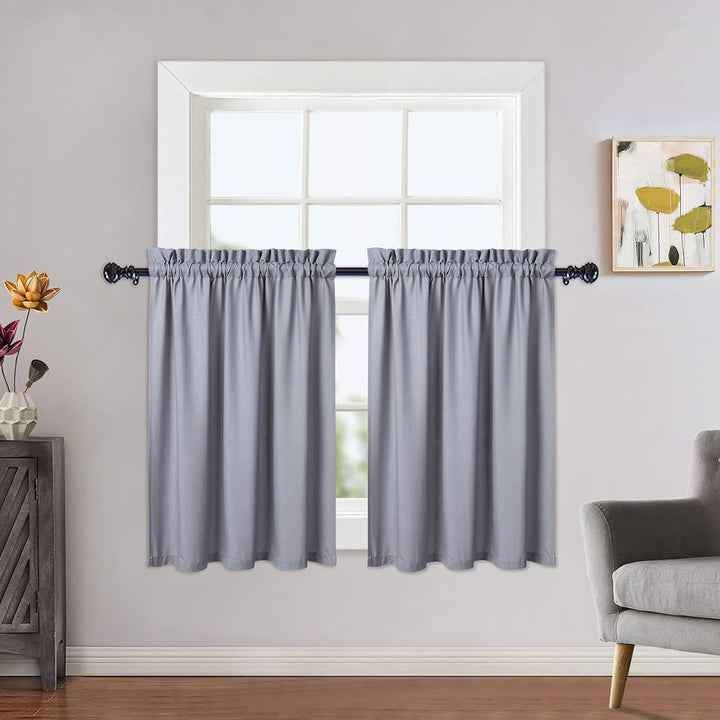 Set 2 perdele scurte, model în relief, 76 x 91 cm, rezistente la apă, gri