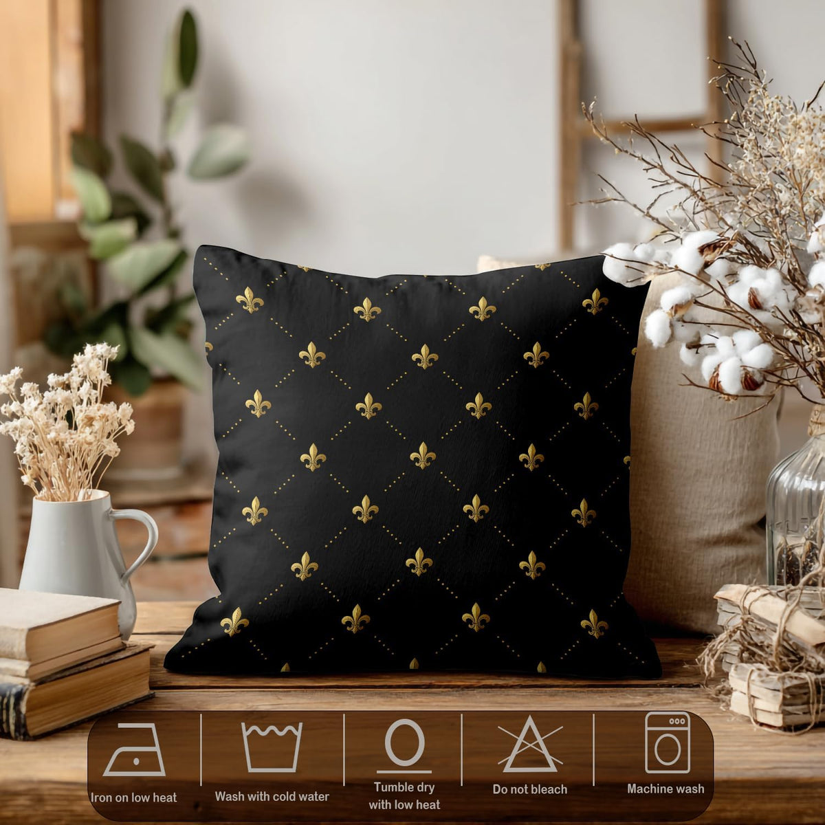 Set 2 fețe de pernă decorative, 55 x 55 cm, fermoar ascuns, negru