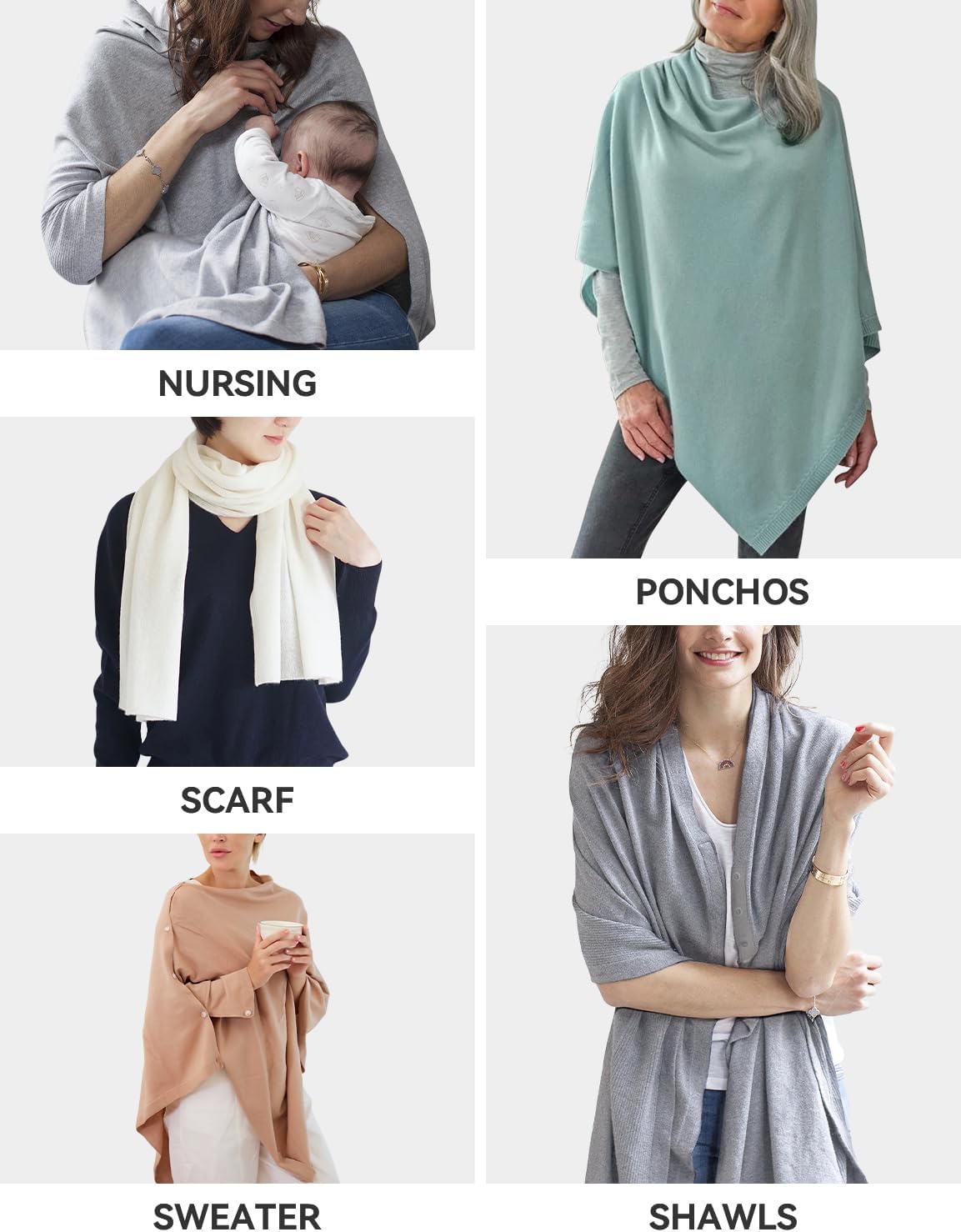 DiaryLook Cashmere Feeling Knitted Poncho Women's Elegant Long Cape Women's Poncho for Women Soft Buttons Lightweight Wrap Scarf Cardigan for Spring Summer Winter Gift for Women
