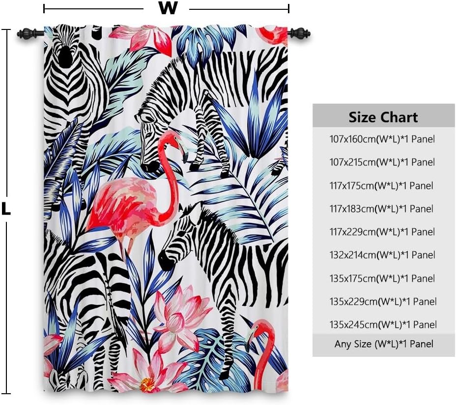 Draperie pentru cameră copii, model safari cu flamingo și zebră, 107 x 160 cm, cu buzunar pentru galerie, 1 panou