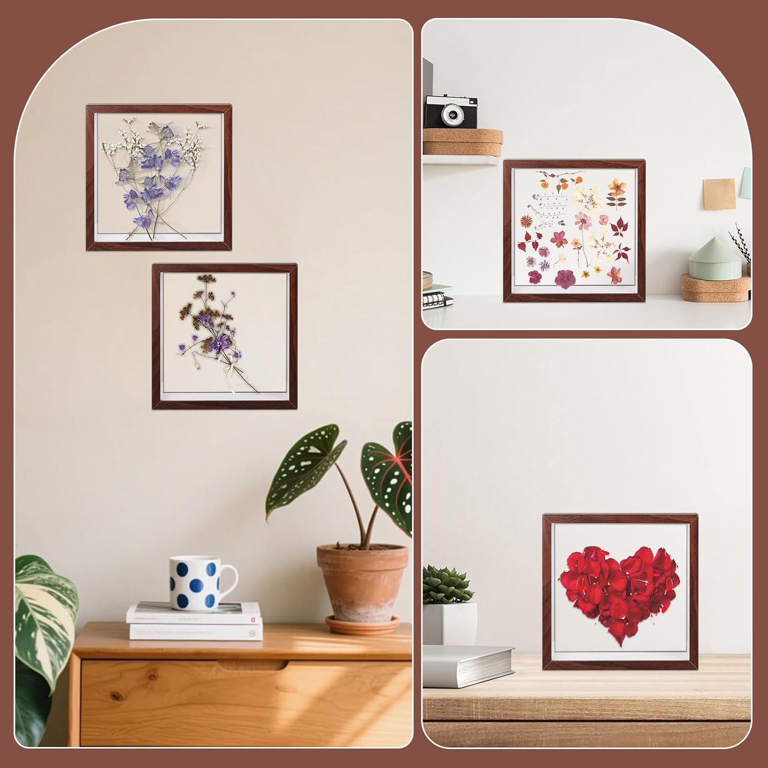 Set 2 rame foto 3D pătrate 22 x 22 cm, lemn si placă acrilică transparentă, adâncime 4 cm