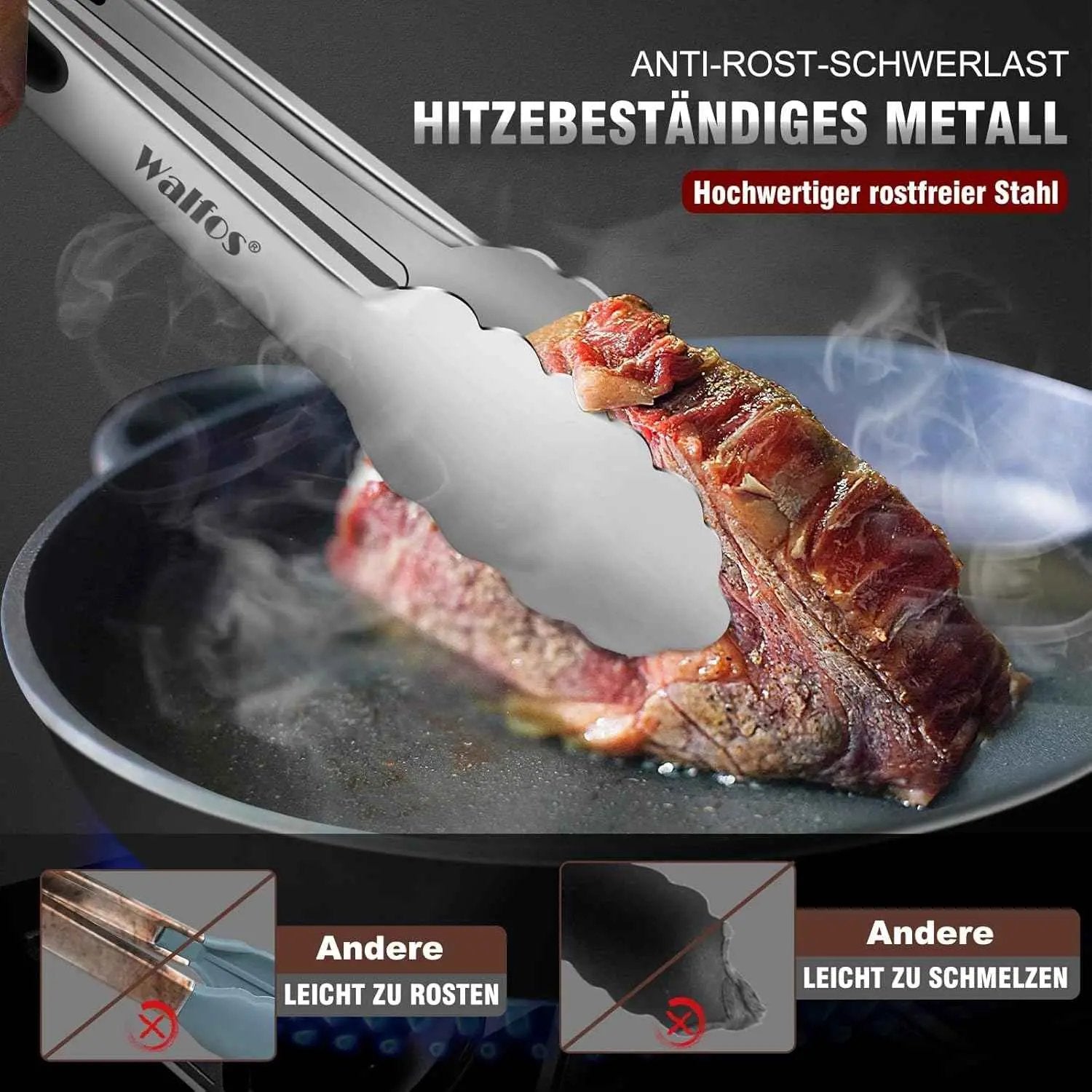Set 2 clesti bucatarie din inox, 23 cm si 30,5 cm, cu blocare, maner silicon antiderapant