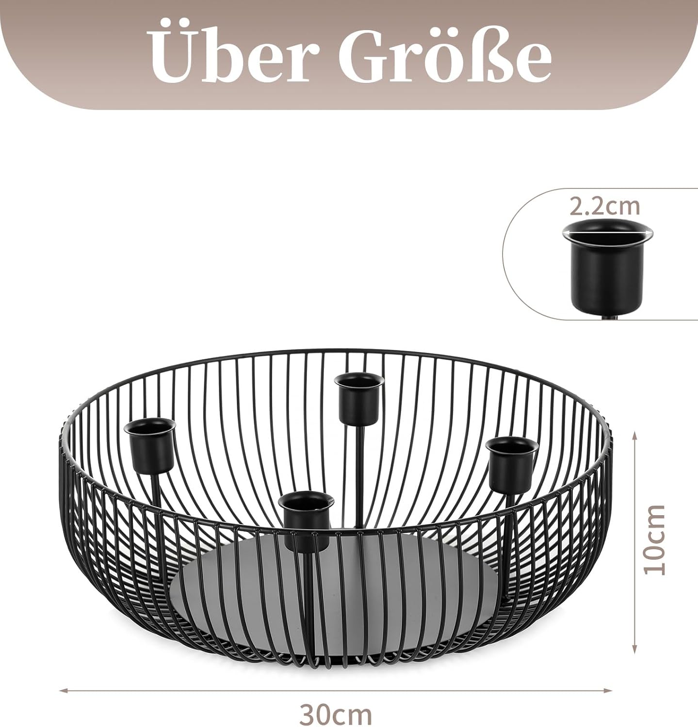 Suport pentru 4 lumânări conice, metal, 30 x 10 cm, suport tip bol, negru