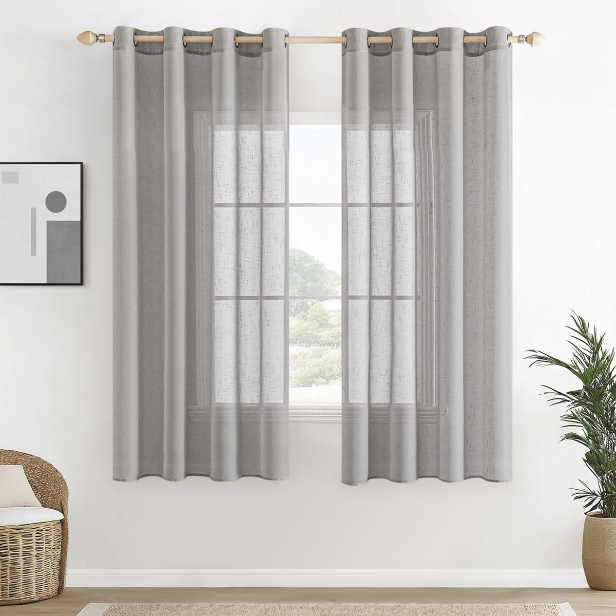 Set 2 perdele voal, transparente, cu inele, 140 x 160 cm, gri deschis