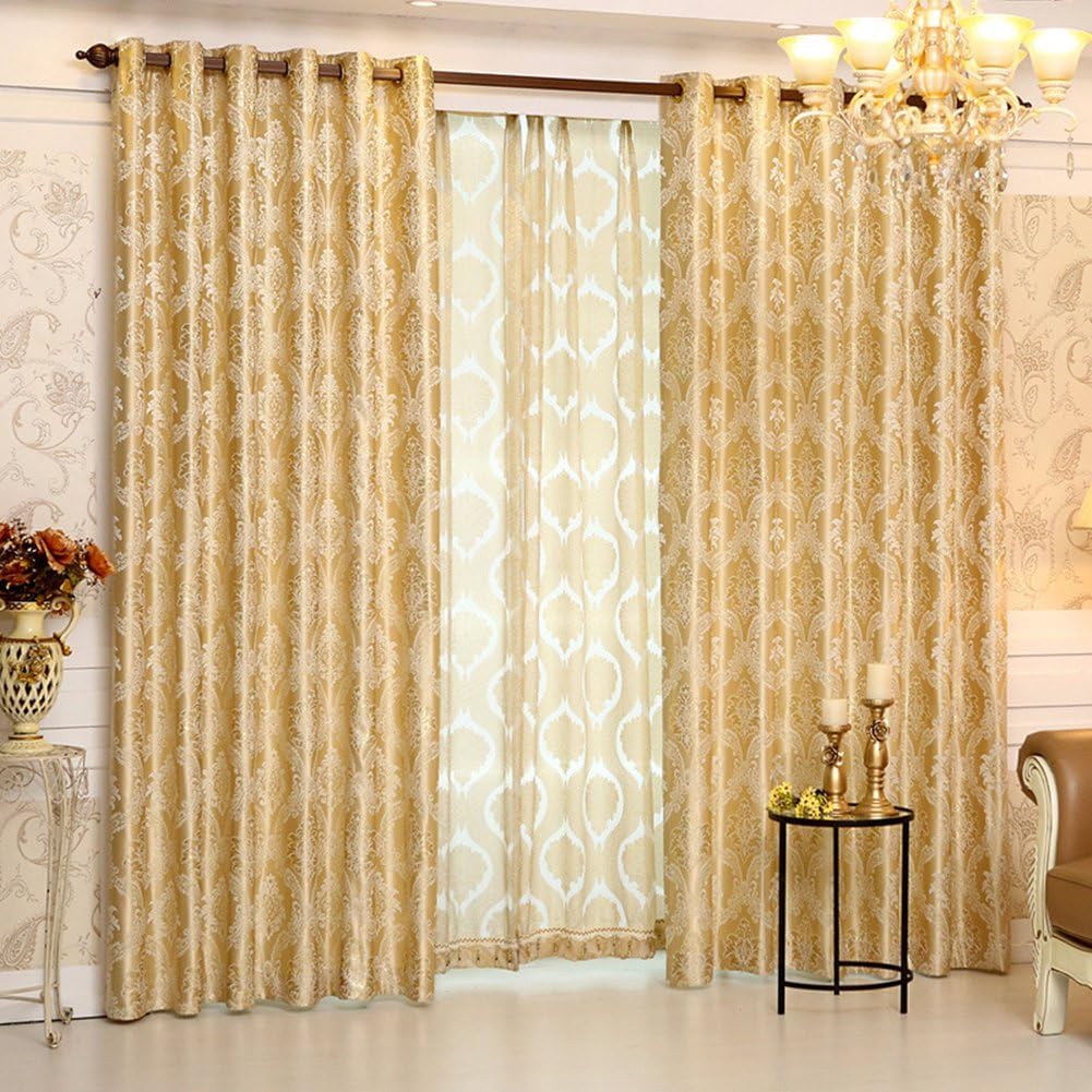 Set 2 draperii jacquard, filtrare lumină 60%, lavabile la mașină, 230 x 140 cm, aurii