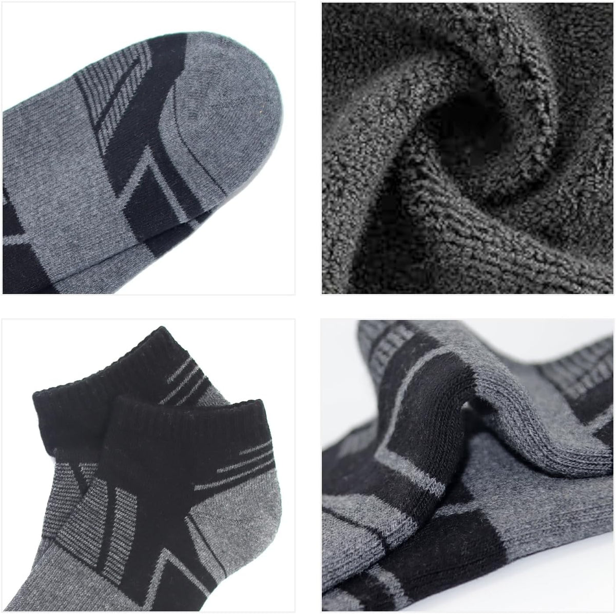 Set 8 sosete sport barbati din bumbac, scurte, talpa captusita si antiderapante, negru cu gri, 47-50