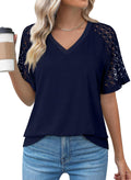 Dokotoo Women's T-Shirt Summer Lace Short Sleeve Blouse Shirt Casual V-Neck Loose Tops Shirts Top S-2XL
