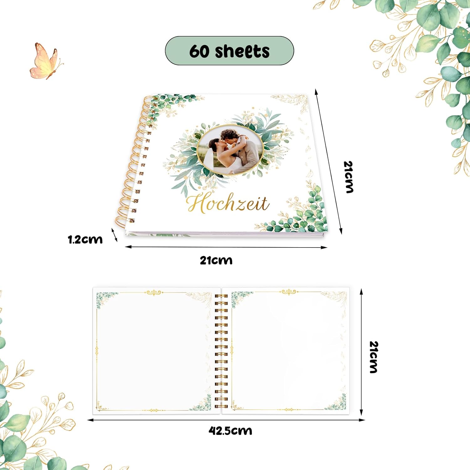 Carte de oaspeti pentru nunta, album foto si amintiri, 60 pagini, model eucalipt