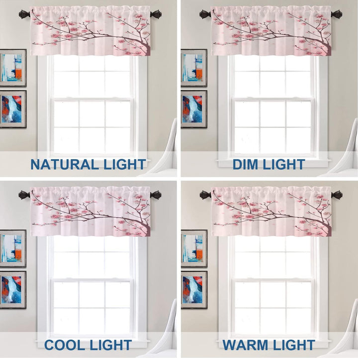 Set 2 draperii scurte decorative pentru fereastră, model flori de cireș și ramuri de prun, 132 x 40,6 cm, roz