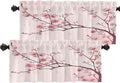 Set 2 draperii scurte decorative pentru fereastră, model flori de cireș și ramuri de prun, 132 x 40,6 cm, roz