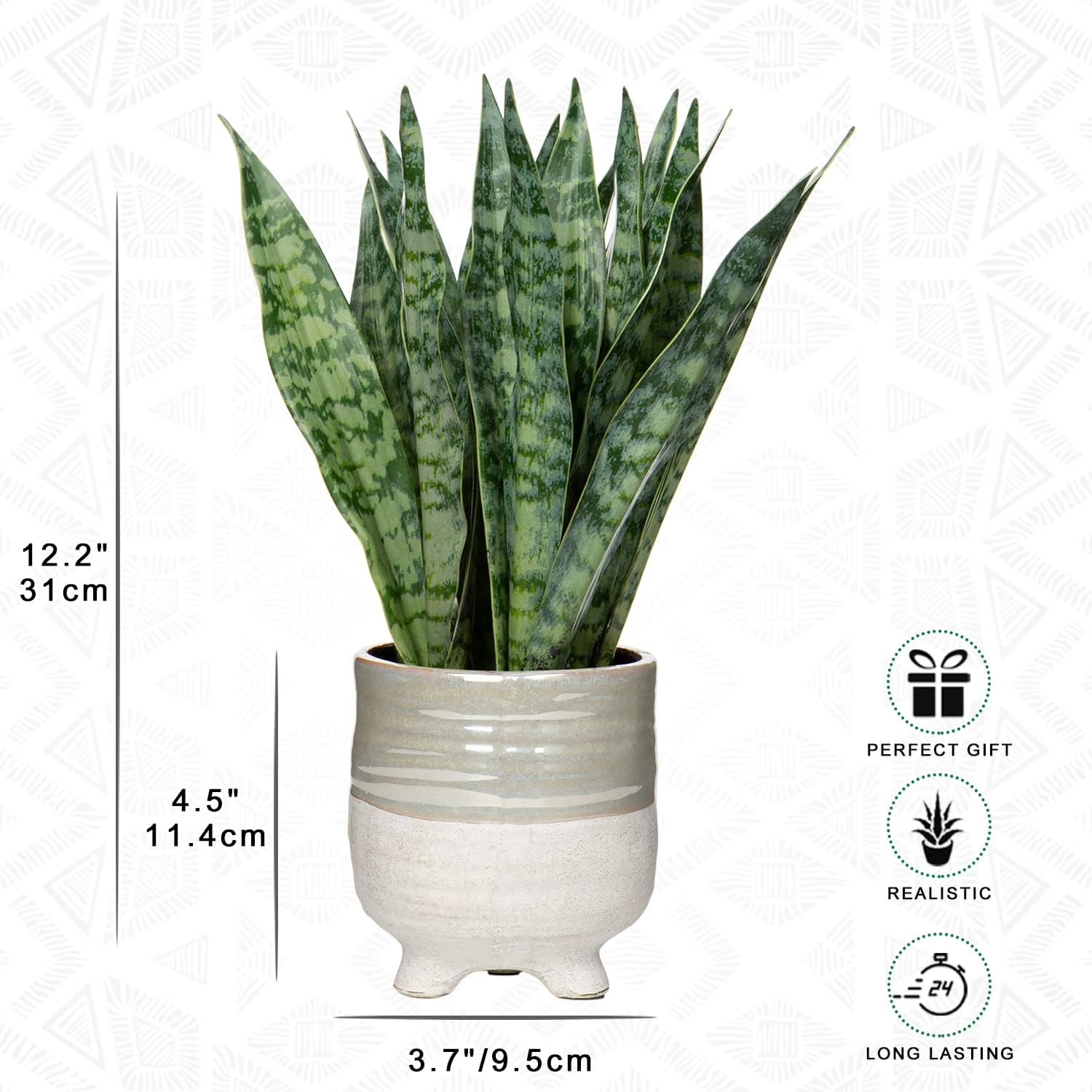 Plantă artificială Sansevieria în ghiveci ceramic, 31 cm, pentru interior și exterior