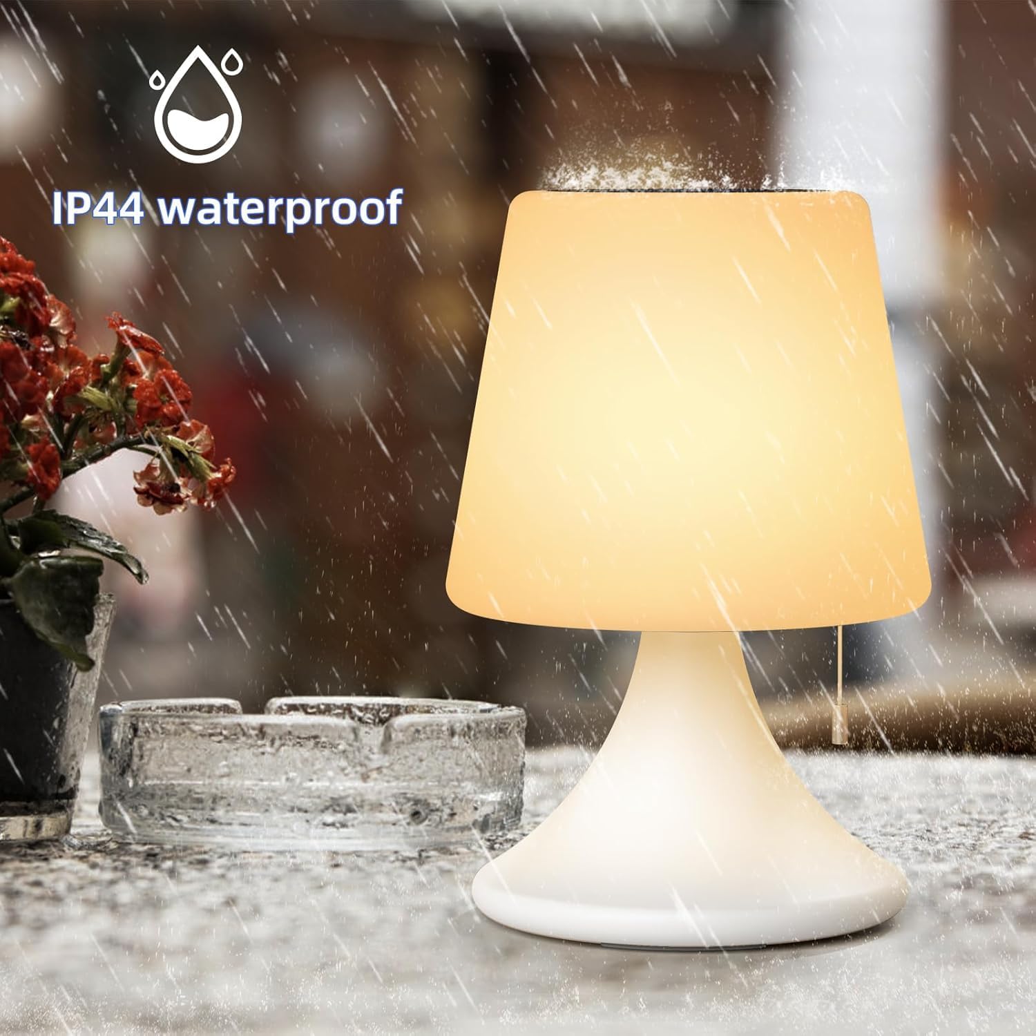 Lampa de masa LED pentru exterior cu telecomanda, reincarcabila solar si USB, 8 culori, reglabila, IP44