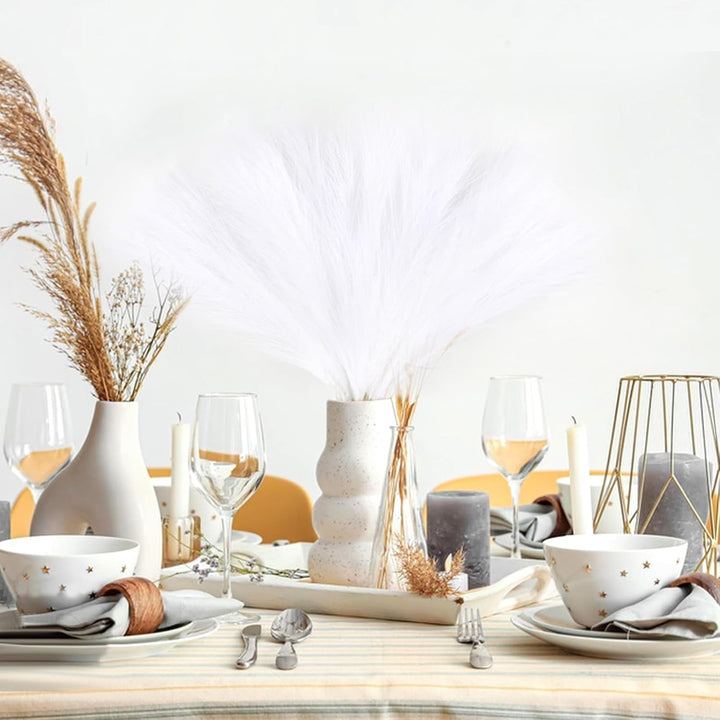 Set 6 fire de iarbă de pampas artificială, 45 cm, maleabile, alb