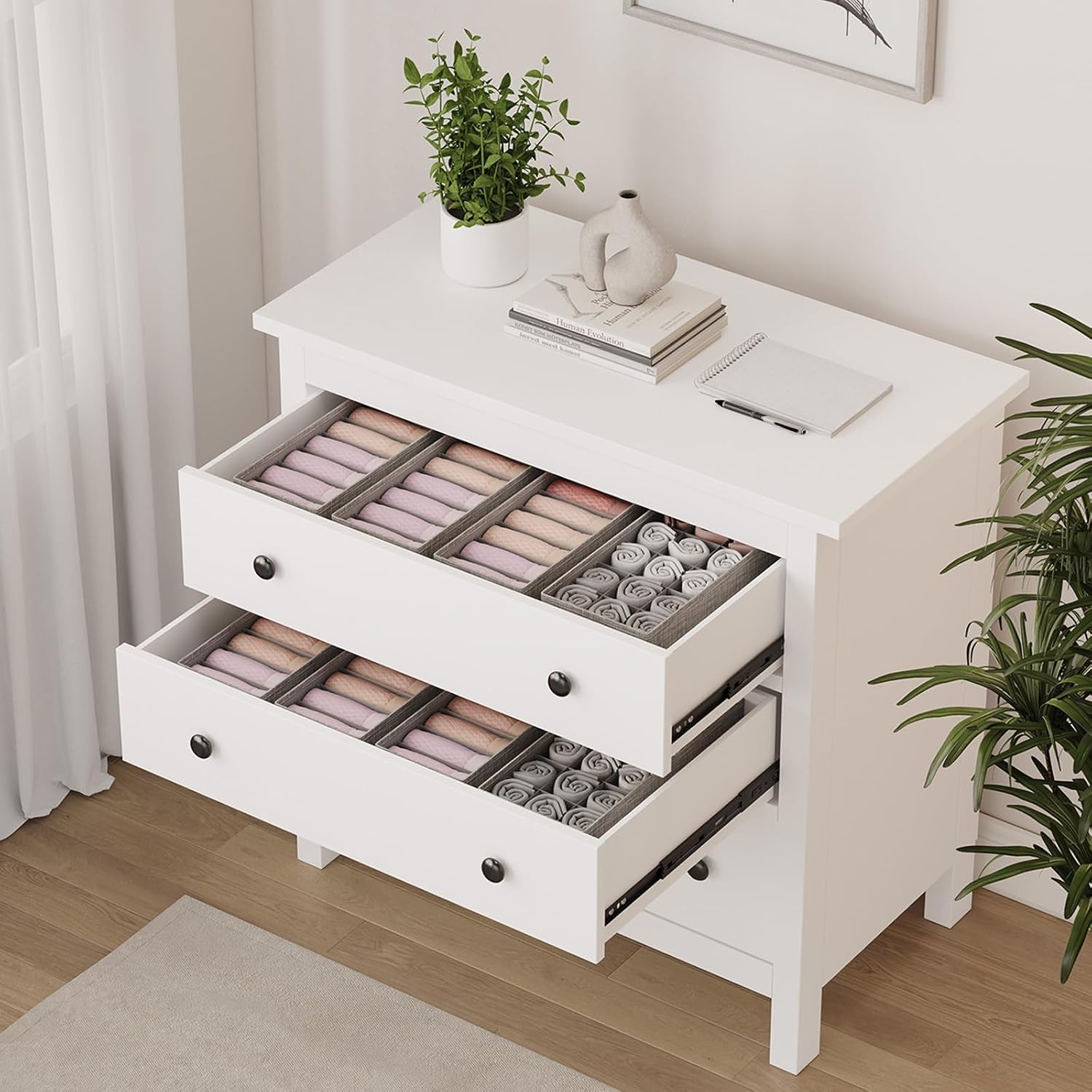 Lifewit 10 Pack Hemnes Organiser with Support Plate for Chest of Drawers in 2 Sizes | Changing Table Wardrobe Organiser, Drawer Organiser System for Changing Supplies Children's Clothing Tshirts Underwear Socks