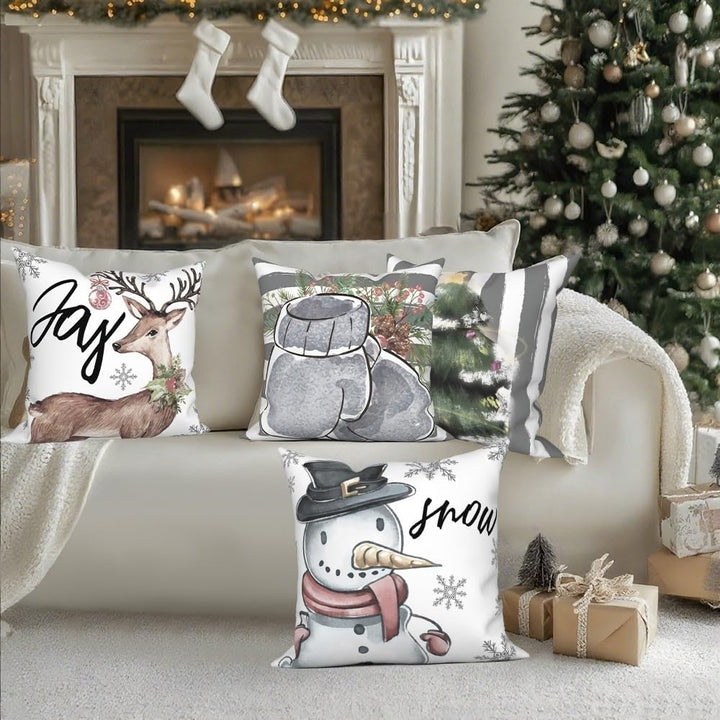 Set 4 huse perna 45 x 45 cm, patrate, fermoar invizibil, model Craciun verde si gri