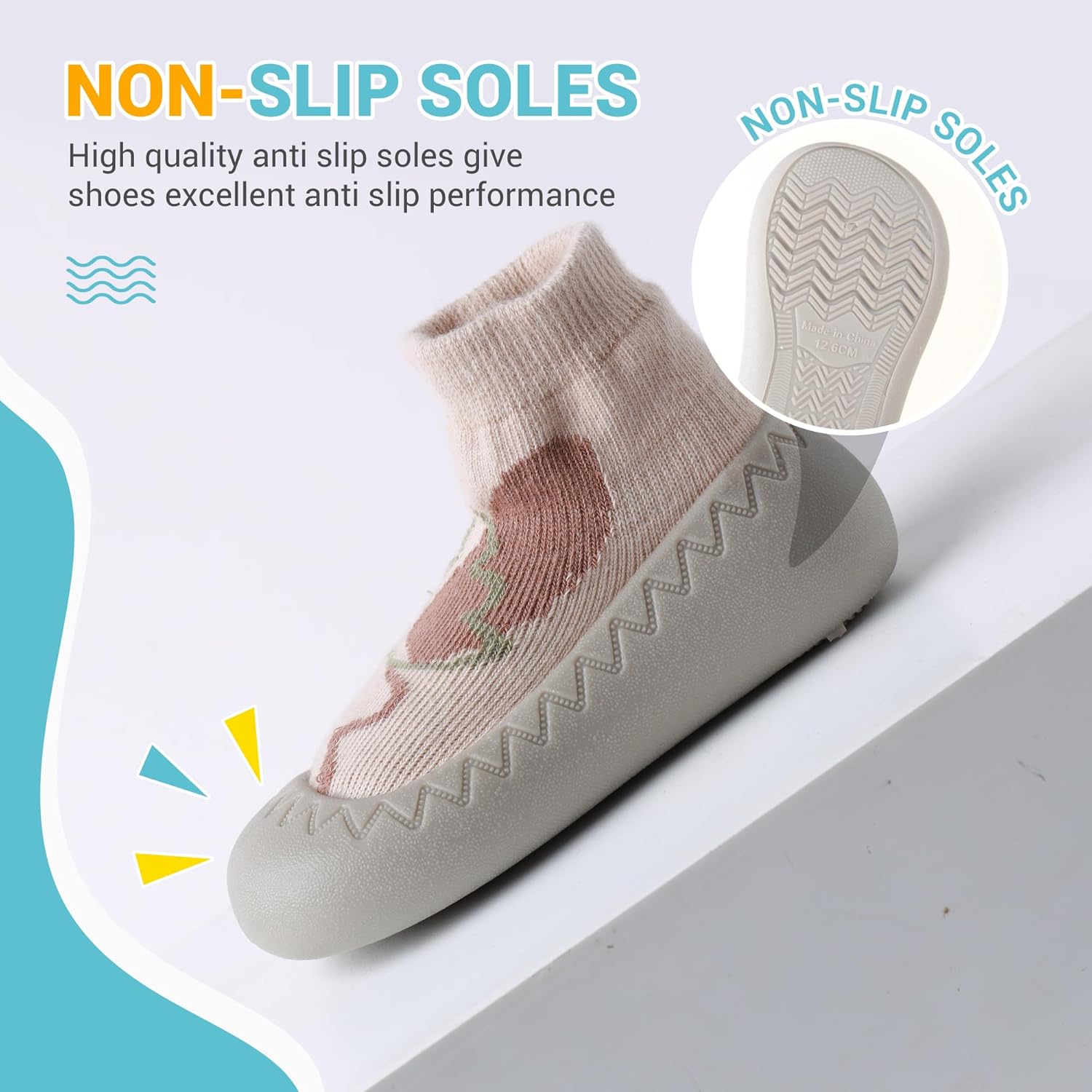Pantofi tip șosetă pentru bebeluși, talpă moale din cauciuc, antiderapanți și respirabili, slip-on, unisex