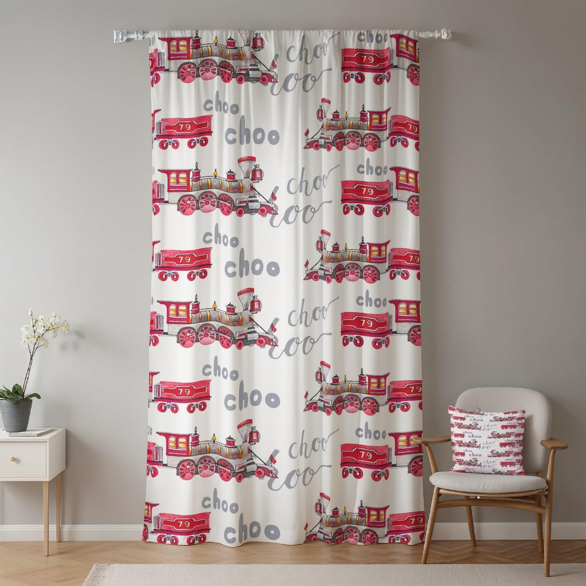 Train Curtain with Rod Pocket, Cartoon Train Rails, Pencil Pleat Curtains, Blackout Privacy Screen, Window Curtains for Children, Bedroom, Living Room, Playroom, 1 Panel, 107 x 160 cm