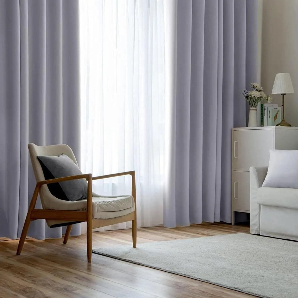 Set 2 draperii opace cu inele, efect de întunecare, protecție termică, 140 x 225 cm, gri alb