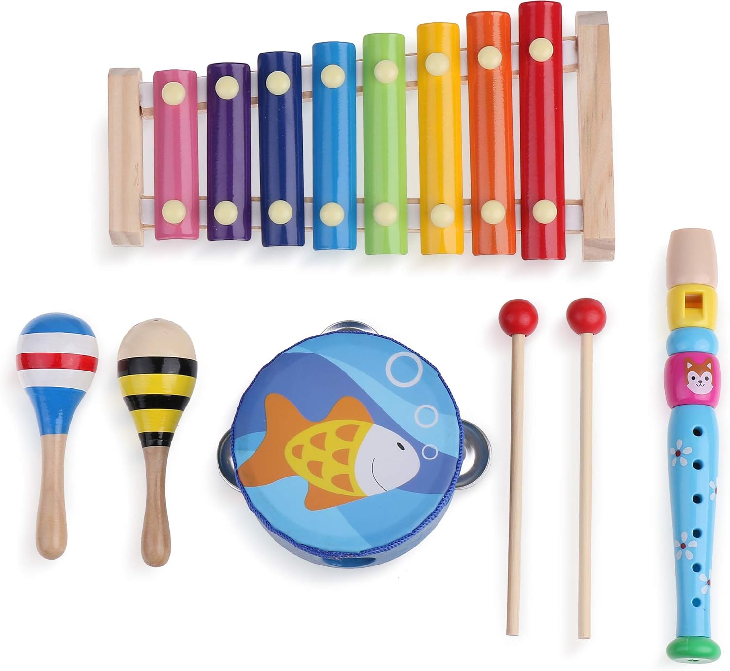 Set instrumente muzicale din lemn pentru copii, 4 piese, cu geanta transport