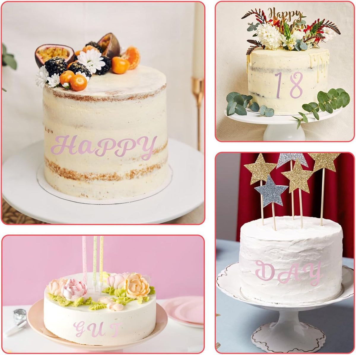Set 64 litere pentru decor tort, acril, 6 x 5 cm, Happy Birthday, roz auriu