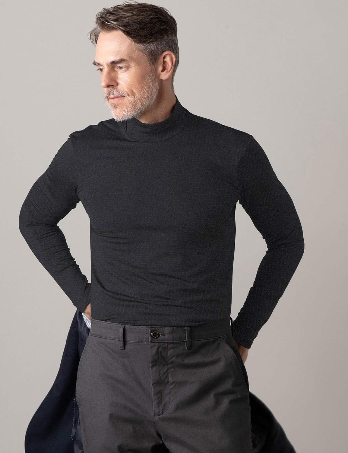 LAPASA Men's Stand-Up Collar Thermal Undershirt, Inner Fleece Thermal Underwear, Long-Sleeved Thermal Shirt, Functional Underwear Top (M102 Warm/M123 Warmer/M132 Extra Warm)