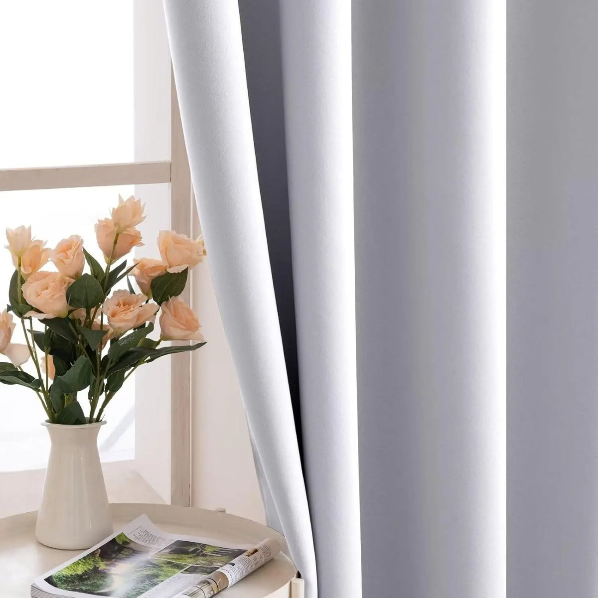 Set 2 draperii opace cu inele, efect de întunecare, protecție termică, 140 x 225 cm, gri alb