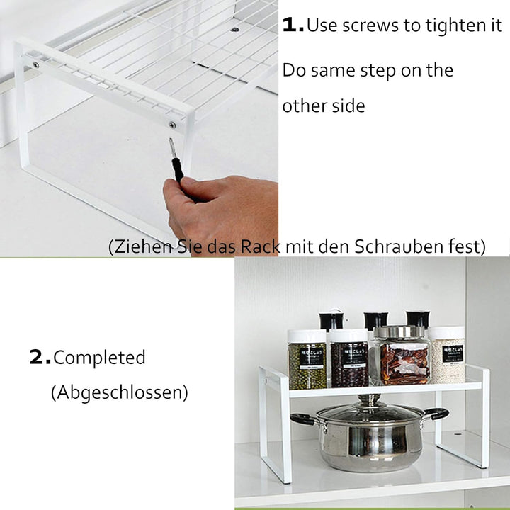 Raft organizator extensibil pentru dulap de bucătărie, metal, reglabil 36-60 cm, 2 opțiuni de înălțime, alb